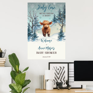 Cute Highland Holy Cow Winter Baby Shower Sign