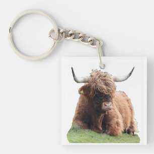Cute Highland Moo Cow Shaggy Scottish Cattle Keychain