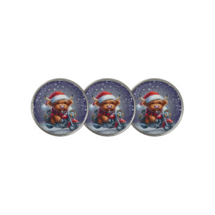Cute Highland motor Christmas Cow Golf Ball Marker