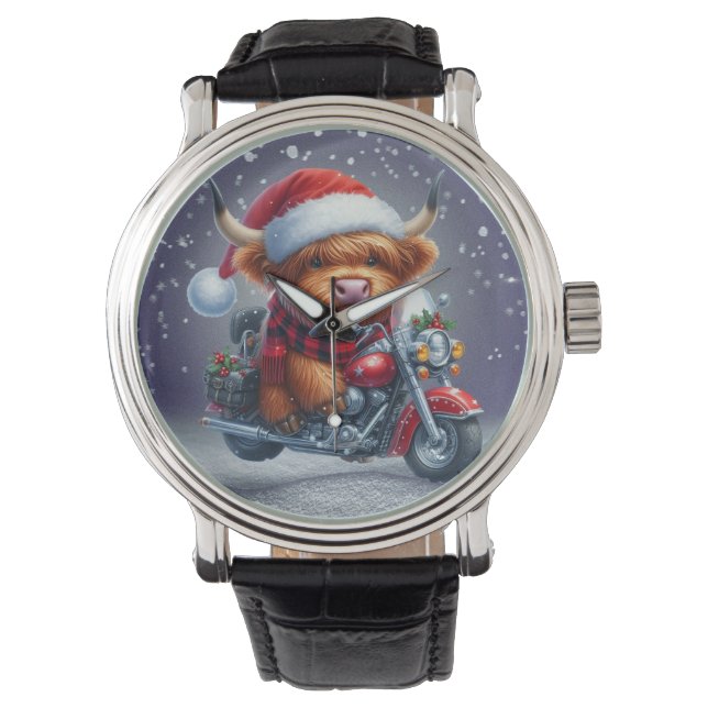 Cute Highland motor Christmas Cow  Watch (Front)