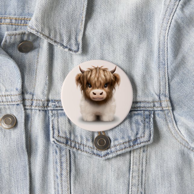 Cute Highlands Scottish Cow Button (In Situ)