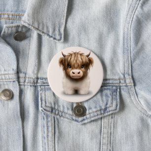 Cute Highlands Scottish Cow Button