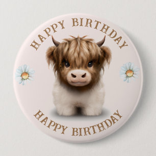 Cute Highlands Scottish Cow Button
