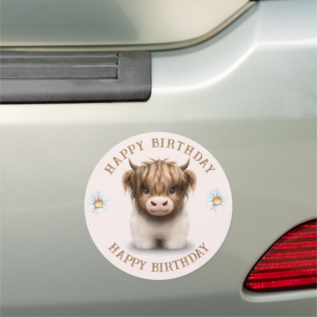 Cute Highlands Scottish Cow Car Magnet (In Situ)