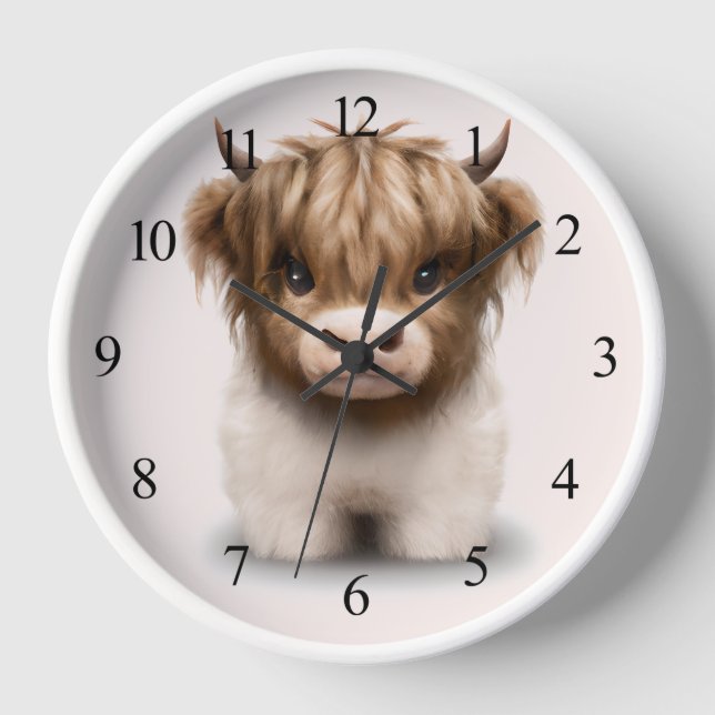 Cute Highlands Scottish Cow Clock (Front)