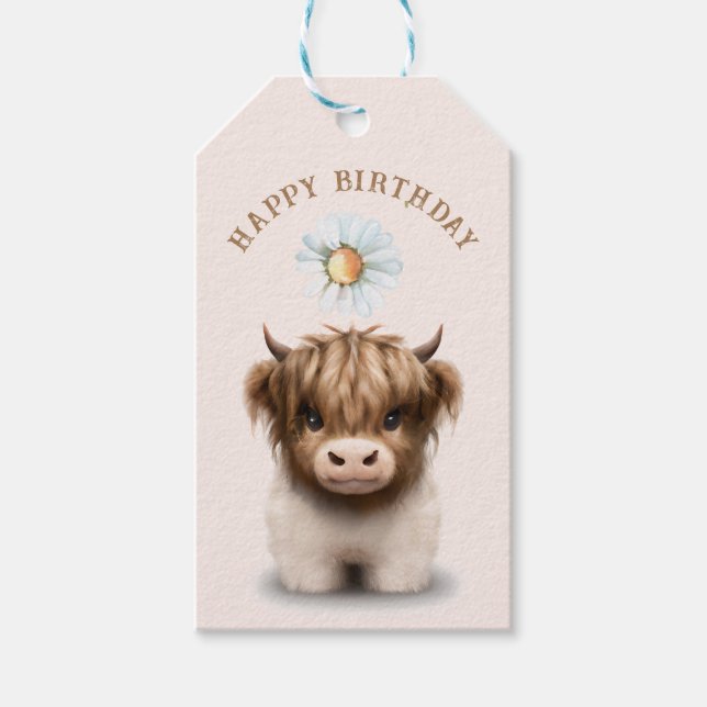 Cute Highlands Scottish Cow Gift Tags (Front)