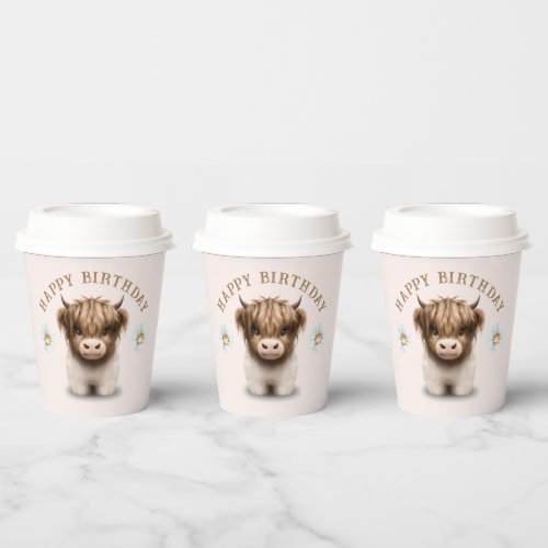 Cute Highlands Scottish Cow Paper Cups