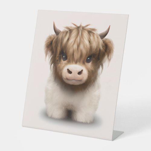 Cute Highlands Scottish Cow Pedestal Sign