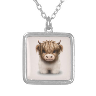 Cute Highlands Scottish Cow Silver Plated Necklace