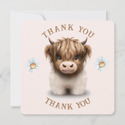 Cute Highlands Scottish Cow Thank You Card