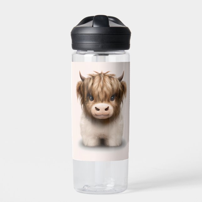 Cute Highlands Scottish Cow Water Bottle (Front)