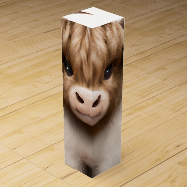 Cute Highlands Scottish Cow Wine Box (Front)