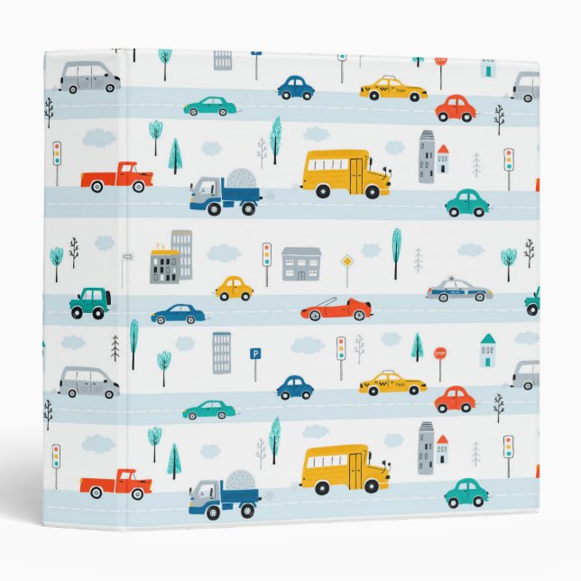 Cute Highway Vehicle Pattern 3 Ring Binder (Front/Spine)