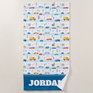 Cute Highway Vehicle Pattern Beach Towel