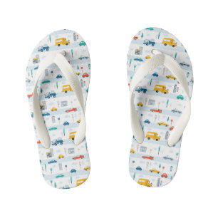 Cute Highway Vehicle Pattern Kid's Flip Flops