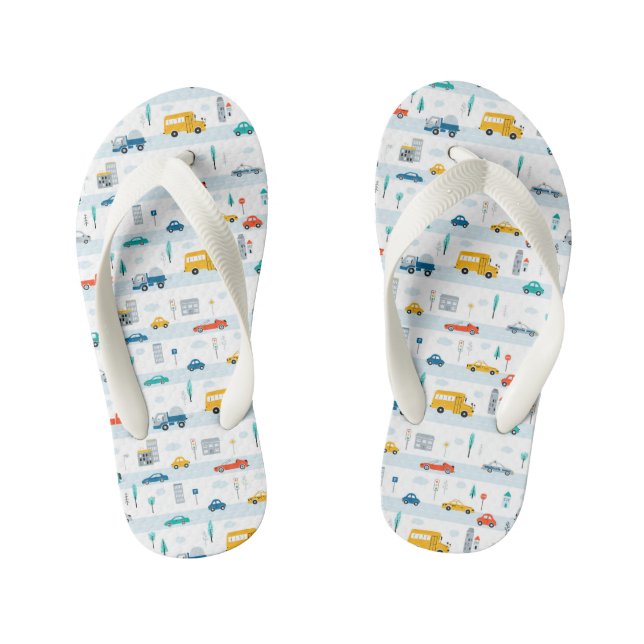Cute Highway Vehicle Pattern Kid's Flip Flops (Footbed)
