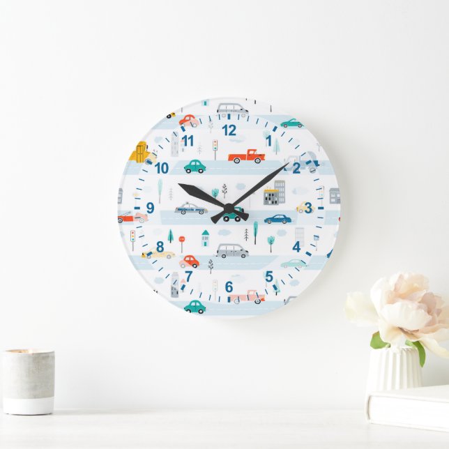 Cute Highway Vehicle Pattern Large Clock (Home)