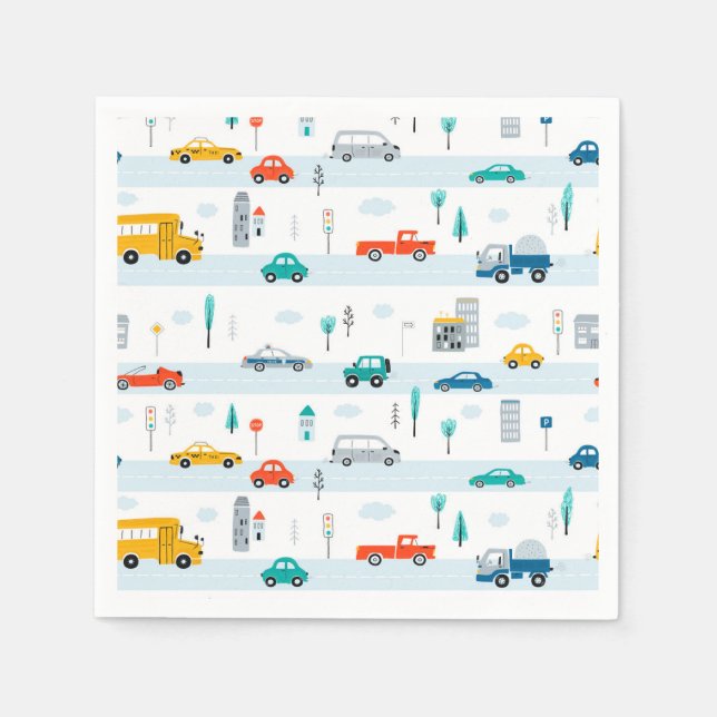 Cute Highway Vehicle Pattern Napkins (Front)