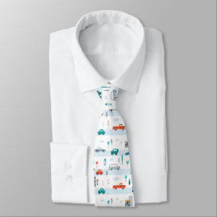Cute Highway Vehicle Pattern Neck Tie