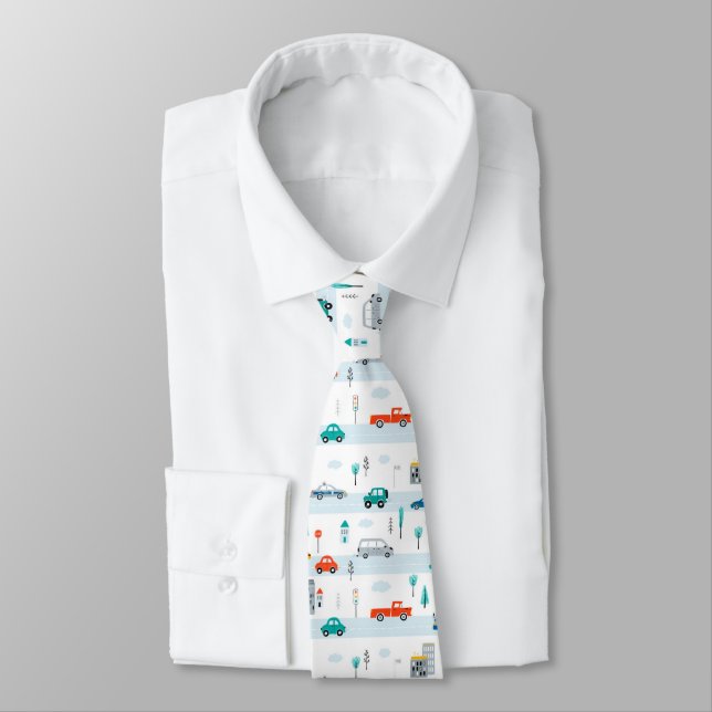 Cute Highway Vehicle Pattern Neck Tie (Tied)