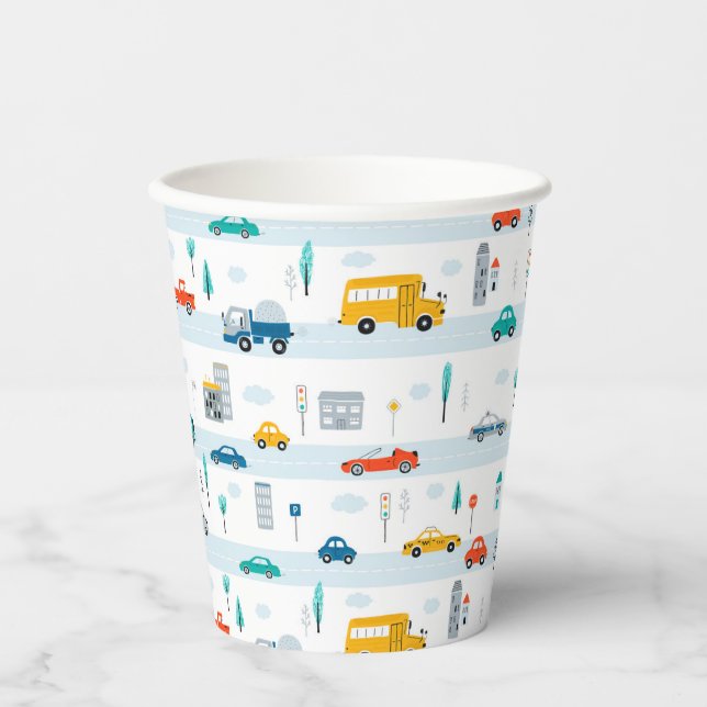 Cute Highway Vehicle Pattern Paper Cups (Front)