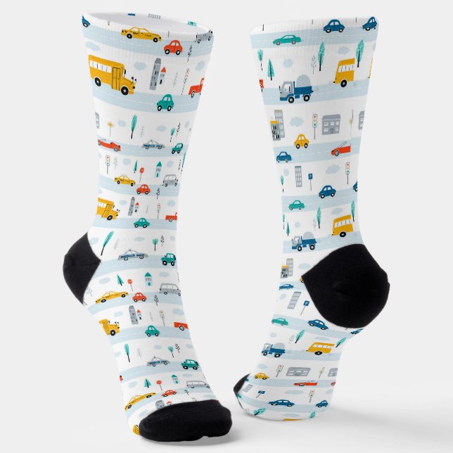 Cute Highway Vehicle Pattern Socks (Angled)