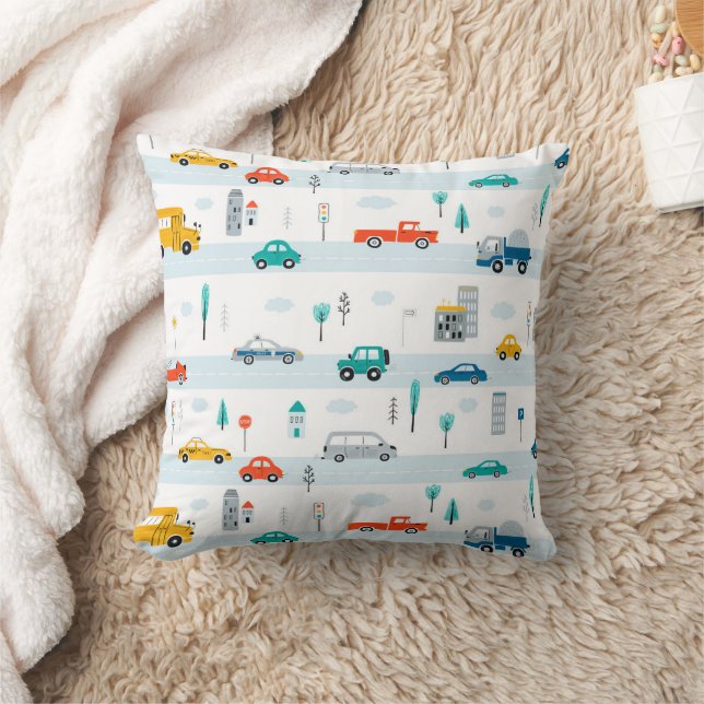 Cute Highway Vehicle Pattern Throw Pillow (Blanket)