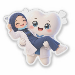 Cute Hijabi Dentist & Happy Tooth Sticker
