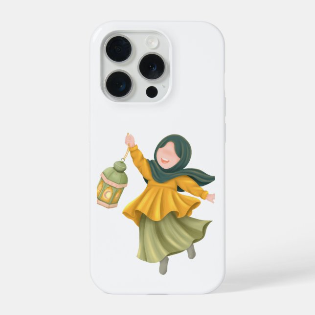 Cute Hijabi Girl with Lantern Illustration iPhone Case (Back)