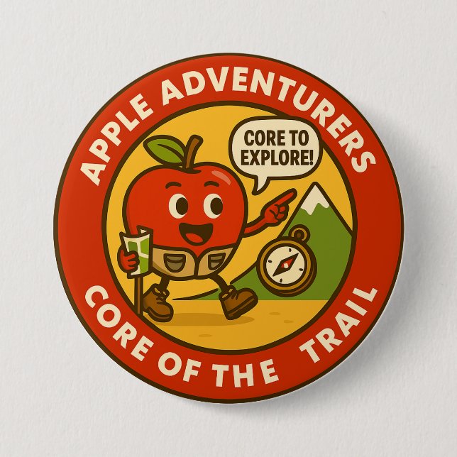 Cute Hiking Apple Outdoor Explorer Gear Button (Front)