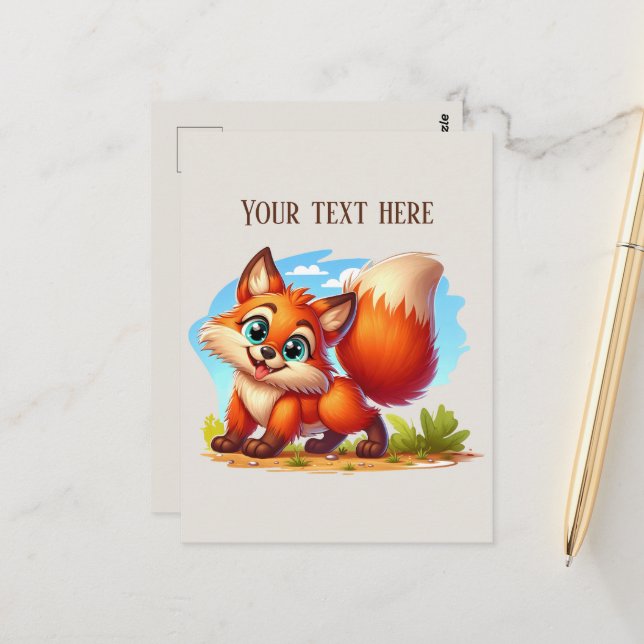Cute hiking fox lovers customizable postcard (Front/Back In Situ)