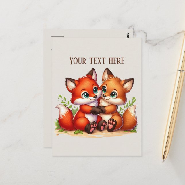 Cute hiking fox lovers customizable  postcard (Front/Back In Situ)