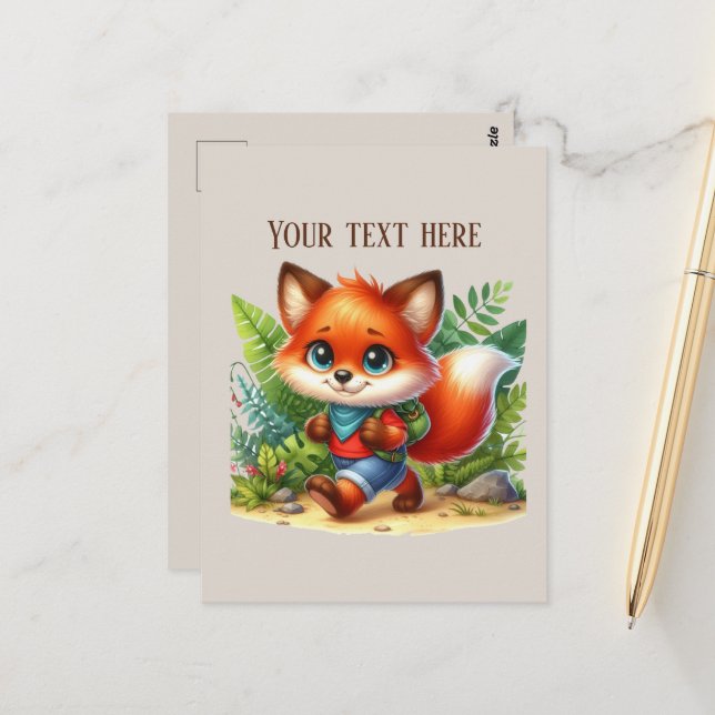 Cute hiking fox lovers customizable  postcard (Front/Back In Situ)