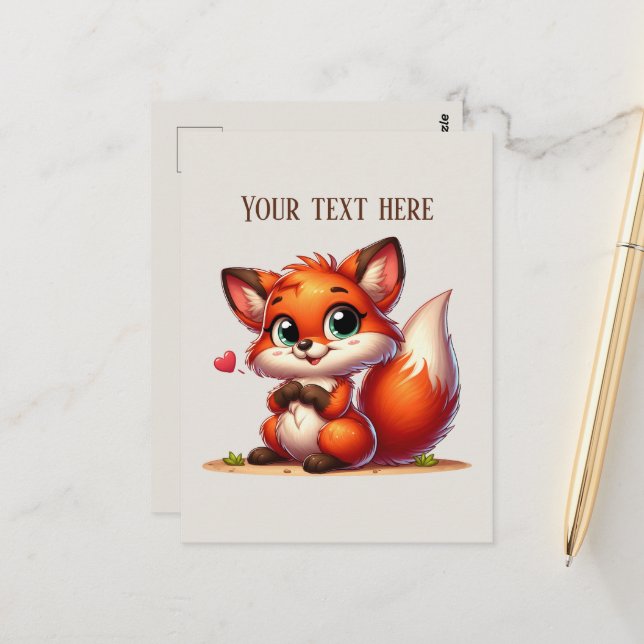 Cute hiking fox lovers customizable  postcard (Front/Back In Situ)