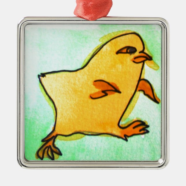 Cute hip Easter chick retro illustration Metal Ornament (Front)