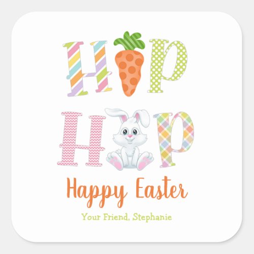 Cute Hip Hop Bunny Happy Easter Treat Square Sticker