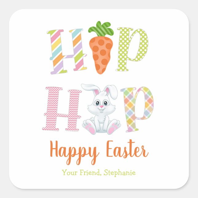 Cute Hip Hop Bunny Happy Easter Treat Square Sticker (Front)