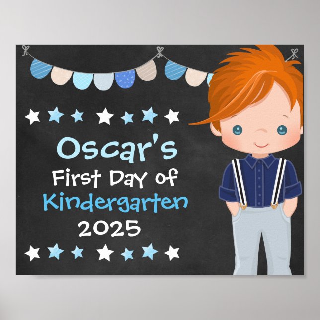 Cute Hip School Boy First Day of School Chalkboard Poster (Front)