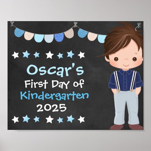 Cute Hip School Boy First Day of School Chalkboard Poster