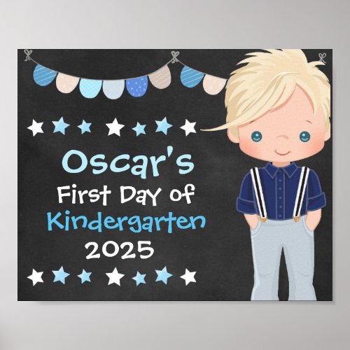 Cute Hip School Boy First Day of School Chalkboard Poster