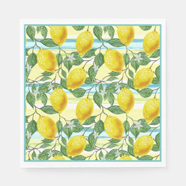 Cute Hip Tropical Summer Lemon Fruit Art Pattern Napkins (Front)