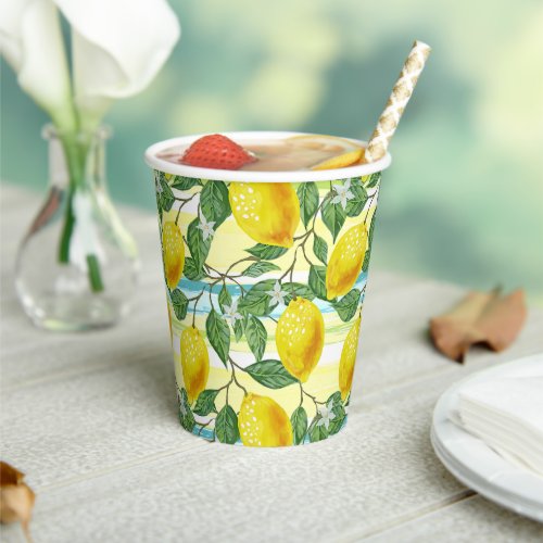 Cute Hip Tropical Summer Lemon Fruit Art Pattern Paper Cups
