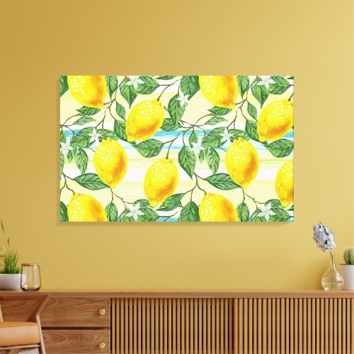 Cute Hip Tropical Summer Lemon Fruit Pattern Canvas Print