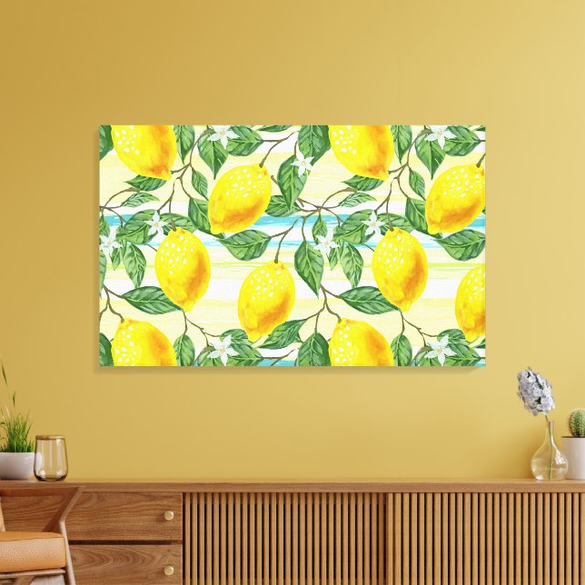 Cute Hip Tropical Summer Lemon Fruit Pattern Canvas Print (Insitu(LivingRoom))
