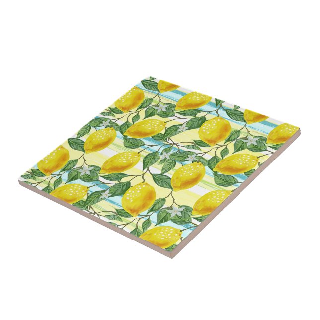 Cute Hip Tropical Summer Lemon Fruit Pattern Ceramic Tile (Side)
