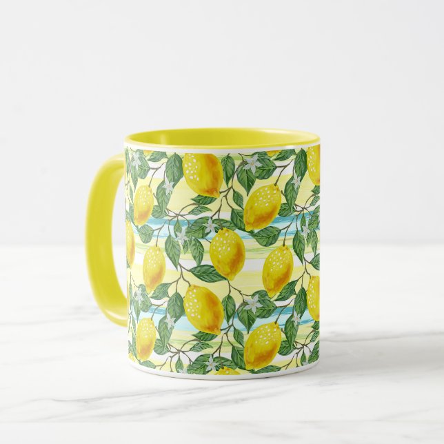 Cute Hip Tropical Summer Lemon Fruit Pattern Mug (Front Left)