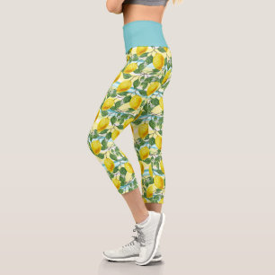 Cute Hip Tropical Summer Lemons Fruit Pattern Capri Leggings