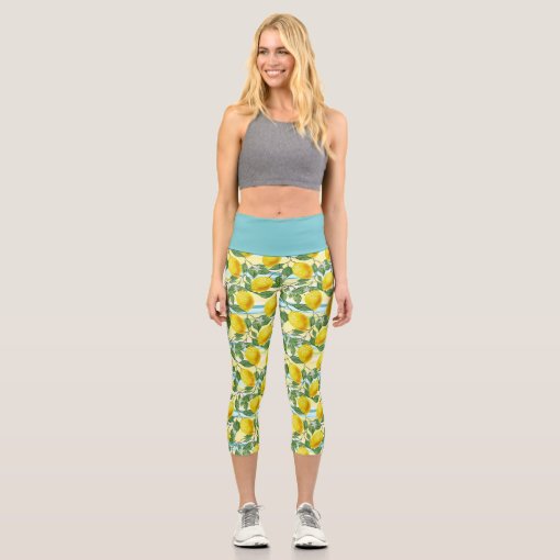 Cute Hip Tropical Summer Lemons Fruit Pattern Capri Leggings Zazzle 