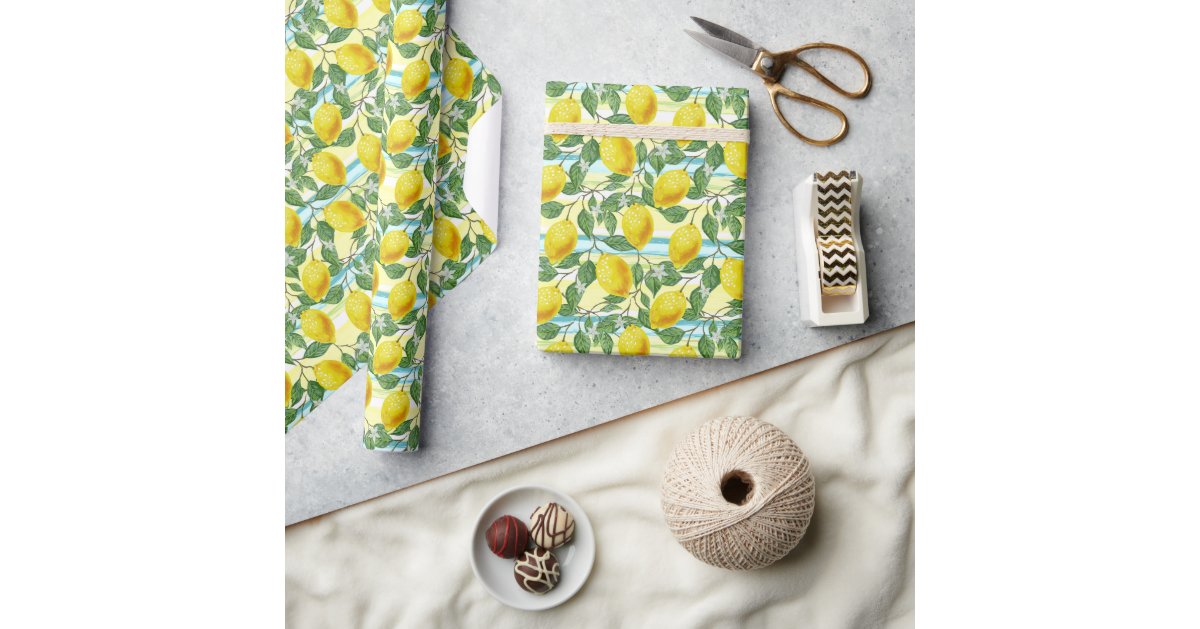 Cute Hip Tropical Summer Lemons Fruit Pattern Wrapping Paper Zazzle 