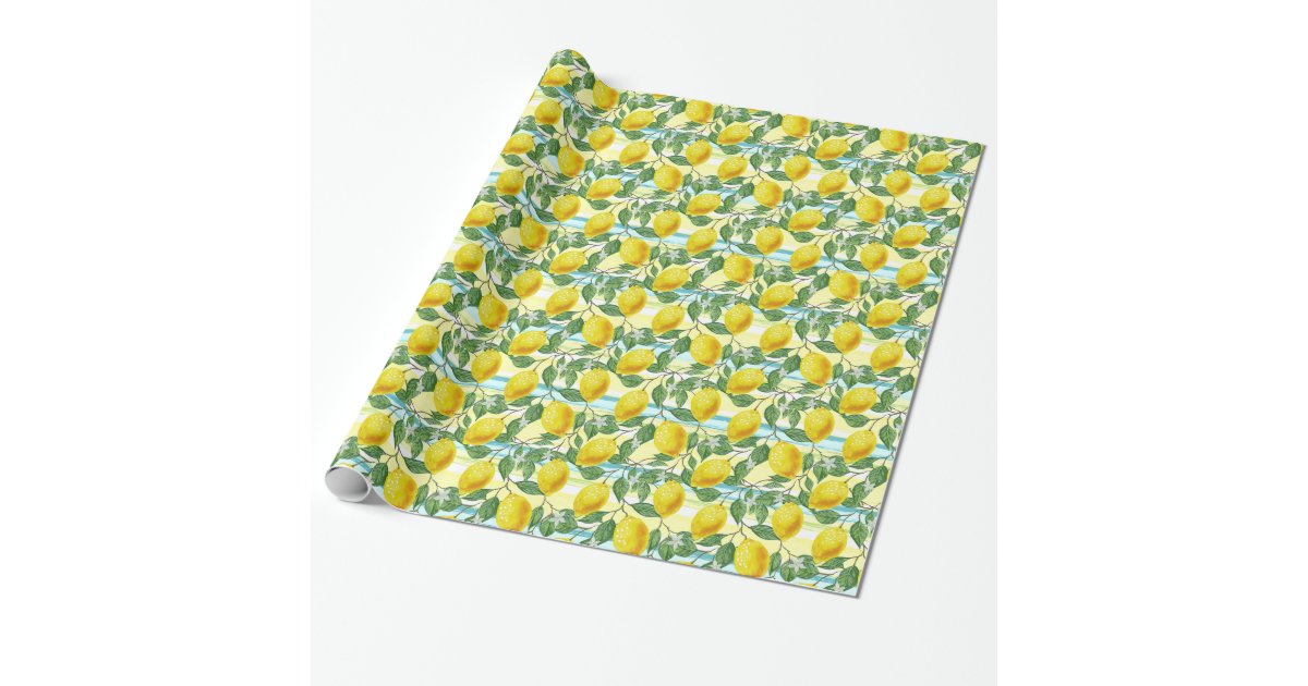 Cute Hip Tropical Summer Lemons Fruit Pattern Wrapping Paper 